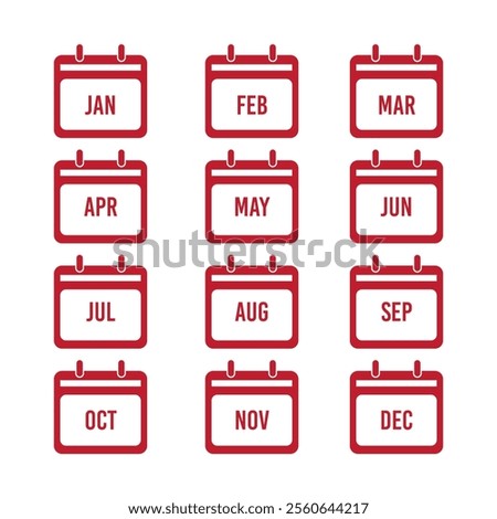 A set of basic calendar month icons in vector format.