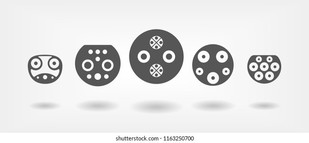 Set of basic connectors for charging electric vehicles. Outline icons