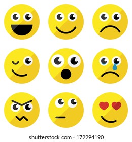 Set of basic emoticons in flat design