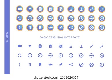 Set of Basic Essential Interface Round Icon in Blue