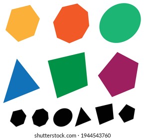 Set of basic geometric shapes. Hexagon, octagon, circle, triangle, square, and pentagon shapes