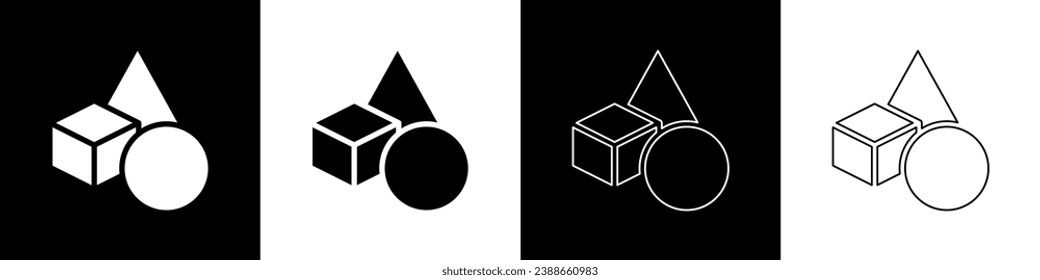 Set Basic geometric shapes icon isolated on black and white background.  Vector