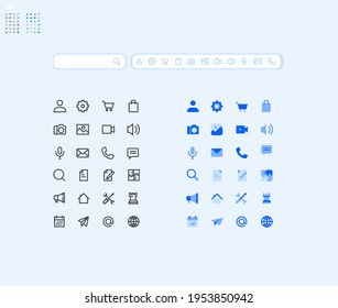 Set of basic icons for smartphone apps and services. Vector illustration 48 x 48 icons for graphic and web design, app development, marketing material and business presentation.