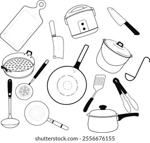 
Set of basic kitchen utensils in the home
