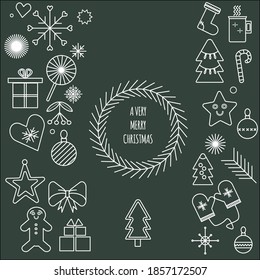 A set of basic line Christmas icons. Vector.