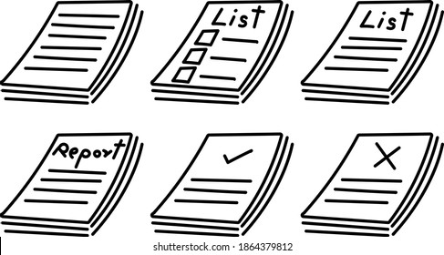 Set of basic report paper or document icon on white background (Vector illustration)