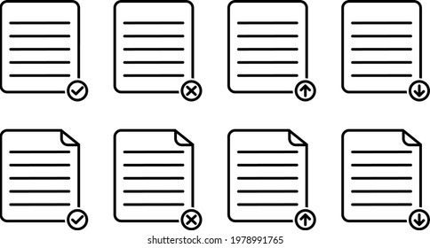 Set of basic report paper or document icon on white background 
