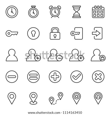 set of basic ui-ux icons, with simple line style, use for web, application, software design, user interface, user experience, user frendly, perfect pixel, startup, ecommerce web, time and date. 