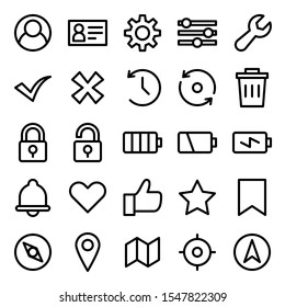 set of basic user interface icons with simple outline style, vector eps 10 