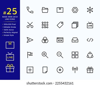 Set of basic web ux ui vector icons in line style design for website, app, ui, isolated on background. Editable stroke. EPS 10 vector illustration. Set 3.