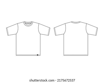 Set of basic white t-shirt template technical fashion illustration, short sleeves with crew neck