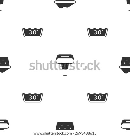 Set Basin with soap suds, Garment steamer and Temperature wash on seamless pattern. Vector