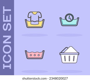 Set Basin with soap suds, shirt, Temperature wash and Time icon. Vector