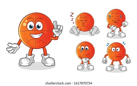 set of basket ball cartoon. emoji with 5 expressive styles. cartoon mascot vector