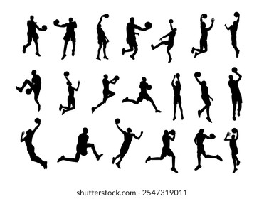 Set of basket ball player slam dunk silhouette design, trendy and stylist