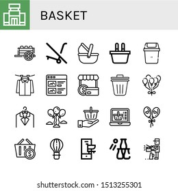 Set of basket icons such as Shopping mall, Cart, No trolley, Moses basket, Shopping basket, Bin, Laundry, Products, Shopper, Trash bin, Balloon, Balloons, Online shopping ,