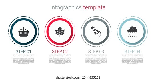 Set Basket, Leaf or leaves, Winter scarf and Cloud with rain. Business infographic template. Vector