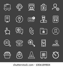 set of basket, love bag, stairs, safe, stopwatch, joystick, search, phone, point, chat setting, flip chart, train, globe,user, money, baggage, mobile shopping, web profile vector icon