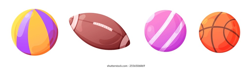 Set with basket and rugby ball on transparent background