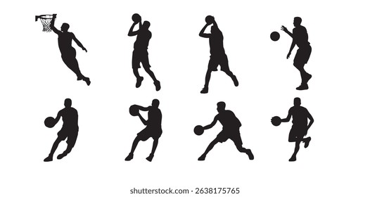 Set of Basketball Action Silhouettes – Vector Sports Icons and Poses