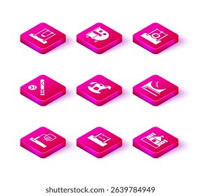 Set Basketball backboard, Abacus, Baseball bat with, Horse in saddle swing, Sand castle, Skate park, Car tire hanging on rope and Kid playground slide pipe icon. Vector