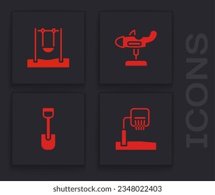 Setzen Sie das Basketballhintergrund, das Symbol für Schaukel, Flugzeug und Spielzeug. Vektorgrafik