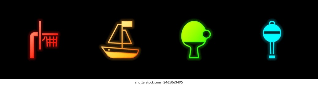 Set Basketball backboard, Toy boat, Racket and and Rattle baby toy icon. Vector