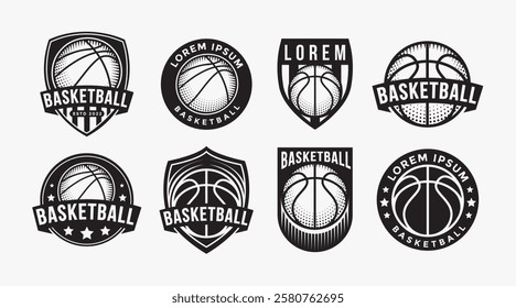 Set of Basketball badge emblem club logo on black background