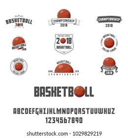 Set of basketball - badge, logo and font. Vector illustration.