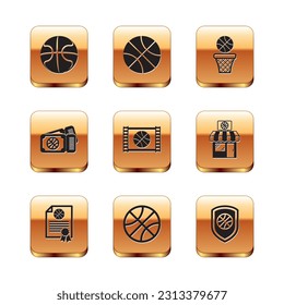 Set Basketball ball, Certificate basketball award, game video, ticket, and, Shield in the and  icon. Vector