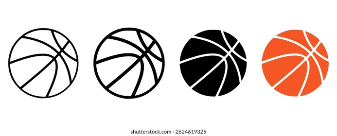 Set of basketball ball icon. Vector illustration. Set of isolated basketball ball icons and symbols. Black and white basketball ball symbol.