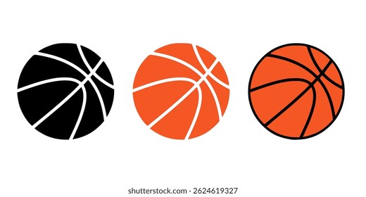Set of basketball ball icon. Vector illustration. Set of isolated basketball ball icons and symbols. Black and white basketball ball symbol.