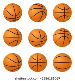 Set of basketball balls 3d view vector realistic