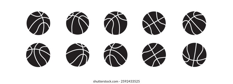 Set of basketball balls isolated on white