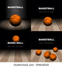 Set of basketball balls on different illustrations, Vector