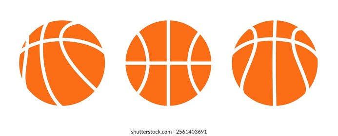 Set of basketball balls symbols. Orange glyph basketball ball icons. Vector