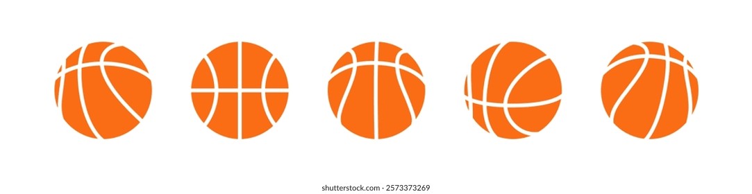 Set of basketball balls symbols. Orange glyph basketball ball icons. Vector