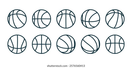 Set of basketball balls symbols. Outline basketball ball icons. Vector