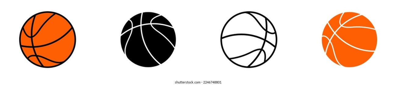 Set of basketball balls vector icons on white background. Black and orange basketball ball. Vector 10 Eps.