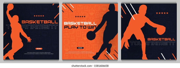 Set of Basketball banners with players. Modern sports posters design