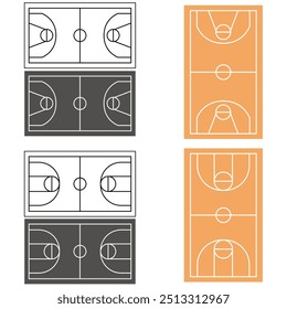 Set of basketball court floor vector icon. Basketball sports field