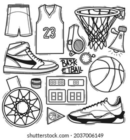 Set Basketball Element Hand Drawn Doodle