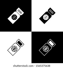 Set Basketball game ticket icon isolated on black and white background.  Vector Illustration