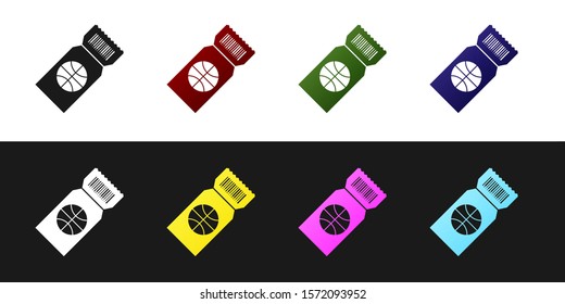 Set Basketball game ticket icon isolated on black and white background.  Vector Illustration