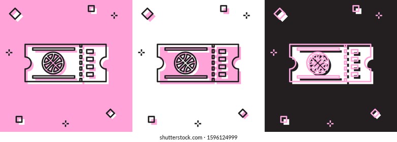 Set Basketball game ticket icon isolated on pink and white, black background.  Vector Illustration