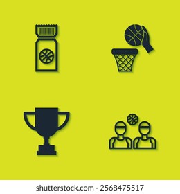 Set Basketball game ticket, players, Award cup and and basket icon. Vector
