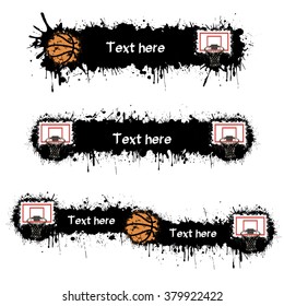 Set basketball and gate with splashes of ink. Vector illustration