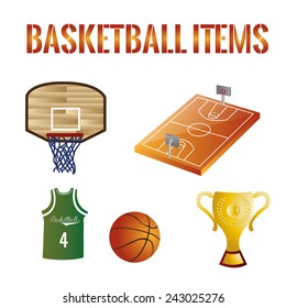 a set of basketball items on a white background
