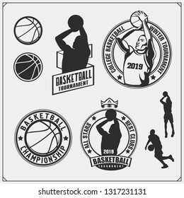 Set of basketball labels, emblems, badges and design elements. Print design for t-shirt.