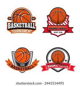 Set of  basketball labels and logos and design elements for basketball teams, tournaments, championships isolated on white background. Design element in vector.